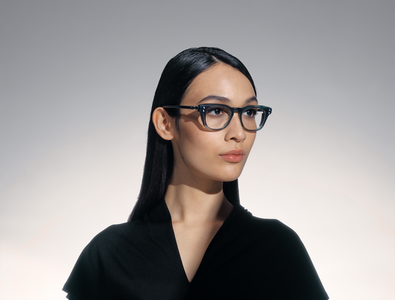 akoni orion optical glasses lifestyle side female